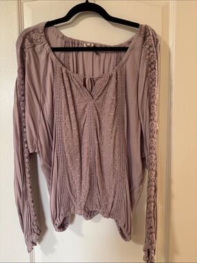 Anthropologie Lavender Lace-Paneled Peasant Tunic